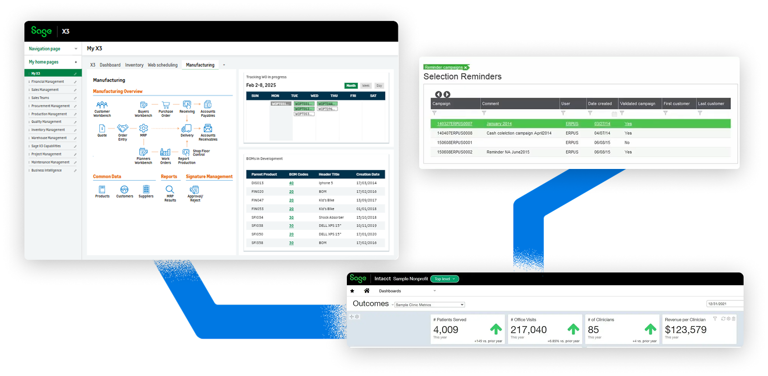1 Sage X3 enterprise product UI mockup — multi-site AR view