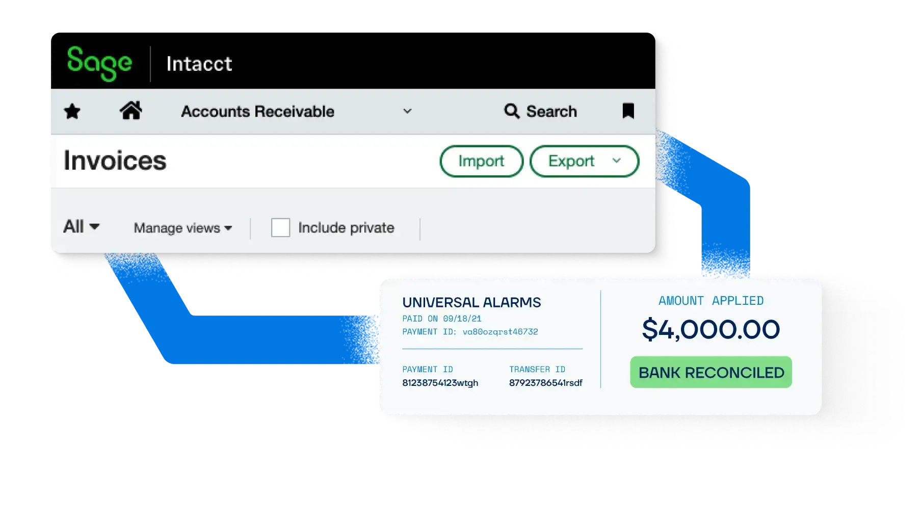 Sage Intacct dashboard integrated with Paystand
