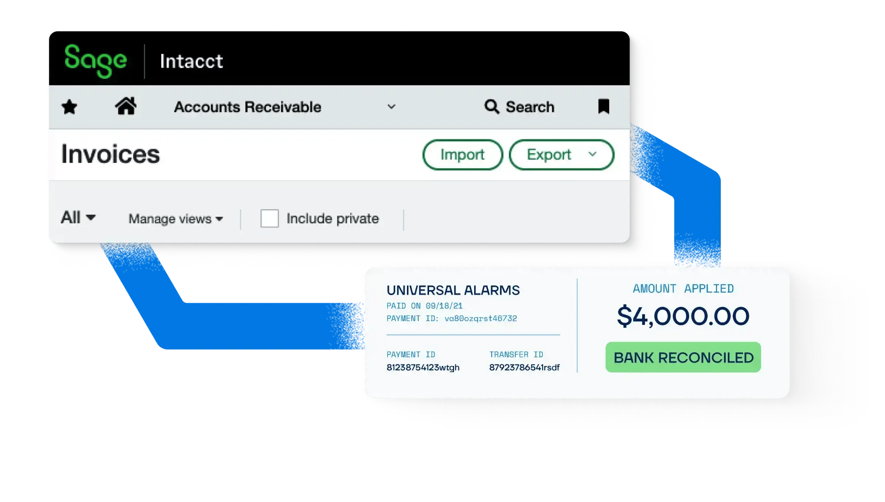 Sage Intacct dashboard integrated with Paystand