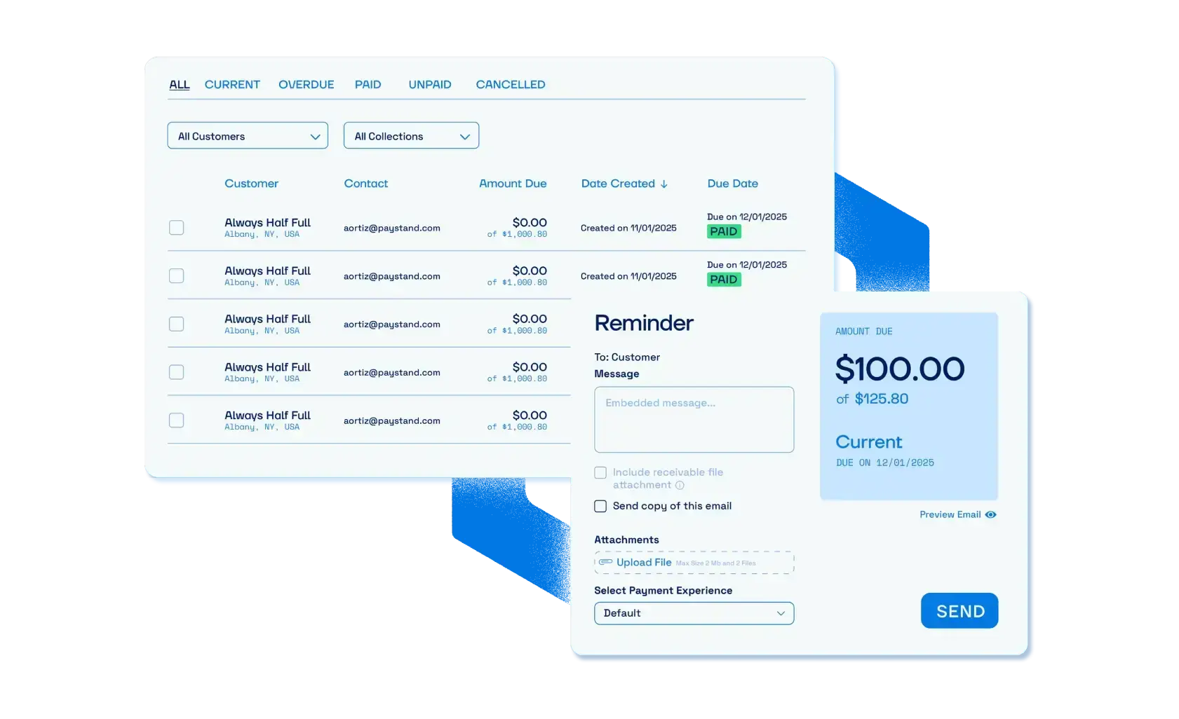 Sage Intacct Paystand integration dashboard